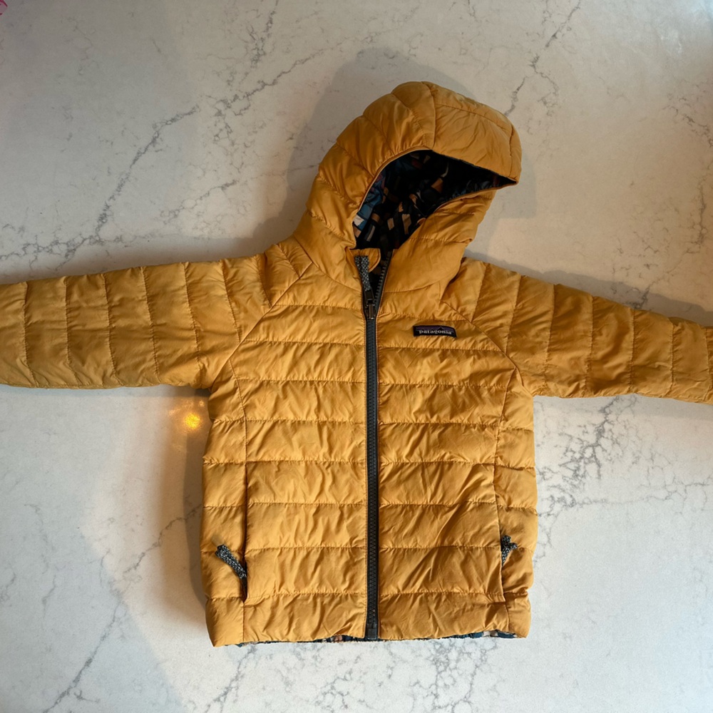 Patagonia Kids Yellow Puffer Jacket with Hood